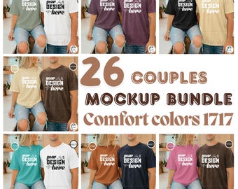 Couple mockup in Comfort 1717 colors, mockup of 2 t-shirt with male and female models, t-shirt mockup, couple mockup, Matching Shirt Mockups