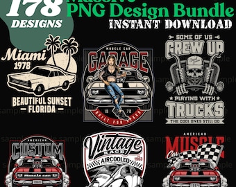 Mega pack of car designs, Pack of 178 PNG images of cars, muscle car designs, transparent PNGs for t-shirts, PNG designs for mugs,