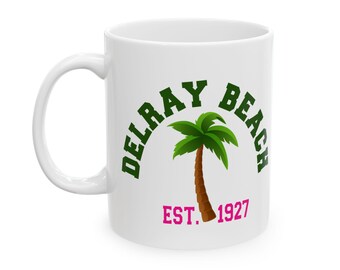 Taza de cerámica de Delray Beach, taza de café costera, taza de té de recuerdo de Florida, regalo para amantes del océano, artículos para beber tropicales, decoración de casa de playa, regalo para