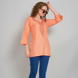 Copper Cotton Kurti Tunic: Boho Ethnic Blouse