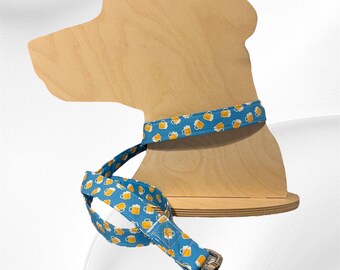 Beer Mug Dog Collar or Leash | Adjustable Cotton-Wrapped Webbing