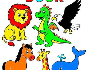 Dibujos para colorear de animales para niños, libro para colorear imprimible de 50 páginas, descarga digital de animales adorables, actividad preescolar.