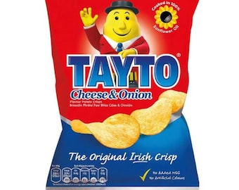Patatas fritas Tayto con queso y cebolla – 125 g / Snack irlandés icónico / Importado de Irlanda / Regalo o capricho perfecto