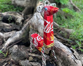 Giraffe Skulptur aus recycelter Blechdose - handgemachtes umweltfreundliches Tiergeschenk