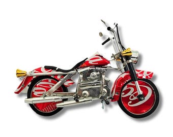 Recycled Tin Can Motorcycle Model: Handmade Chopper Sculpture