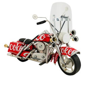 Global shiping - Recycled Tin Can Motorcycle Chopper Model – Handcrafted Coca-Cola Inspired Model | Vintage Collectible