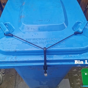 Bloqueo de tapa de contenedor con ruedas: Correa con clip resistente al viento para contenedores con asa abierta de 240 litros