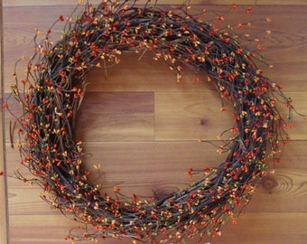 Grapevine Pip Berry Wreath Fall Thanksgiving Handmade 18"