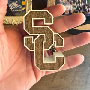 USC Logo Shelf Decor with Wooden Inlay | Dorm Room Display | Alumni Gift | Fan Shelf Accent