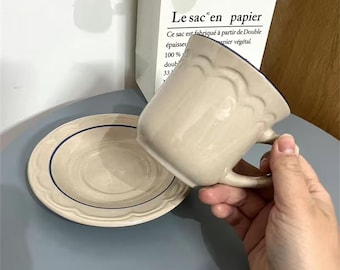 Hand-Painted Ceramic Cup and Saucer Set - Unique Artistic Coffee Mug with Plate - Handmade Tea Set for Gifting and Home Décor