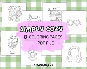 Cozy Things Coloring Pages, Cozy Season Coloring, Cute Kids Coloring, Printable Coloring Pages, Kawaii Color Page, Stress Relief Coloring