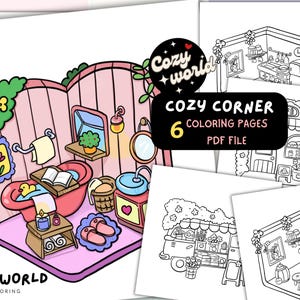 Cozy Corner Hygge place Cozy spaces coloring pages cute Hand drawn coloring pages instant download printable