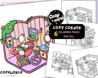 Cozy Corner Hygge place Cozy spaces coloring pages cute Hand drawn coloring pages instant download printable