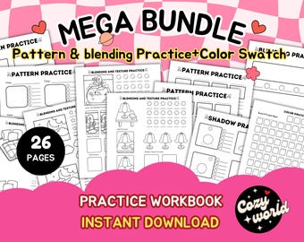 Coloring pages to Practice Skills and techniques, Coloring pattern practice, Color Swatch Charts, Blending practice sheet instant download