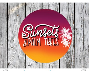 Summer Sublimation png Digital Download, sunset png, sunsets and palm trees PNG, vacation png file, hand lettered png, waterslide, palm png