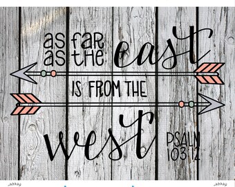 As Far as the East is from the West Sublimation png Digital Download, Watercolor png, Psalms PNG, arrow png file, waterslide png, boho