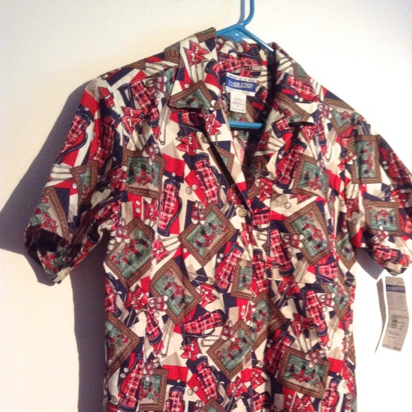 Pendleton Golf Print Cotton Shirt.   Tee Time Golf Print.  Vintage. Woman's Petite size 4.  Made in USA.  New With Tags.