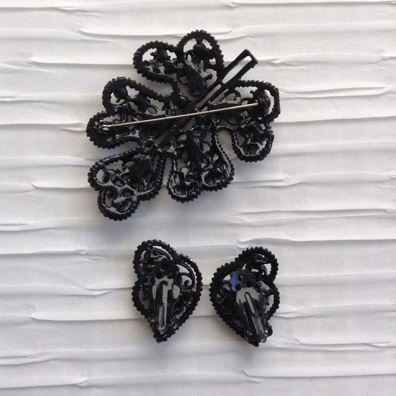 Black Rhinestone Japanned Metal Brooch, Pin and M… - image 2