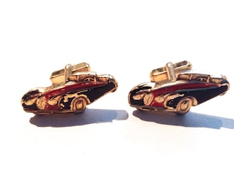 Jaguar XK Cufflinks. Vintage 1950 1960 Anson Cuff Links.   Enameled.  Mid Century Modern.  James Bond, Mad Men.