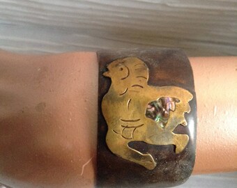 Mixed Metals Copper Cuff Bracelet. Mexican Warrior.  Made in Mexico.  Vintage 1950 Modern.  Eames era. Mid century.  Mexico