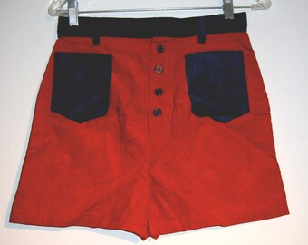 Hippie Chick, Corduroy Shorts. Blue and Red.  Vintage 1960.  NEW old Stock.  Glenbrooke Jr.