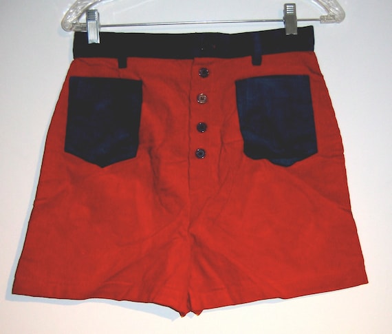 Hippie Chick, Corduroy Shorts. Blue and Red.  Vin… - image 1