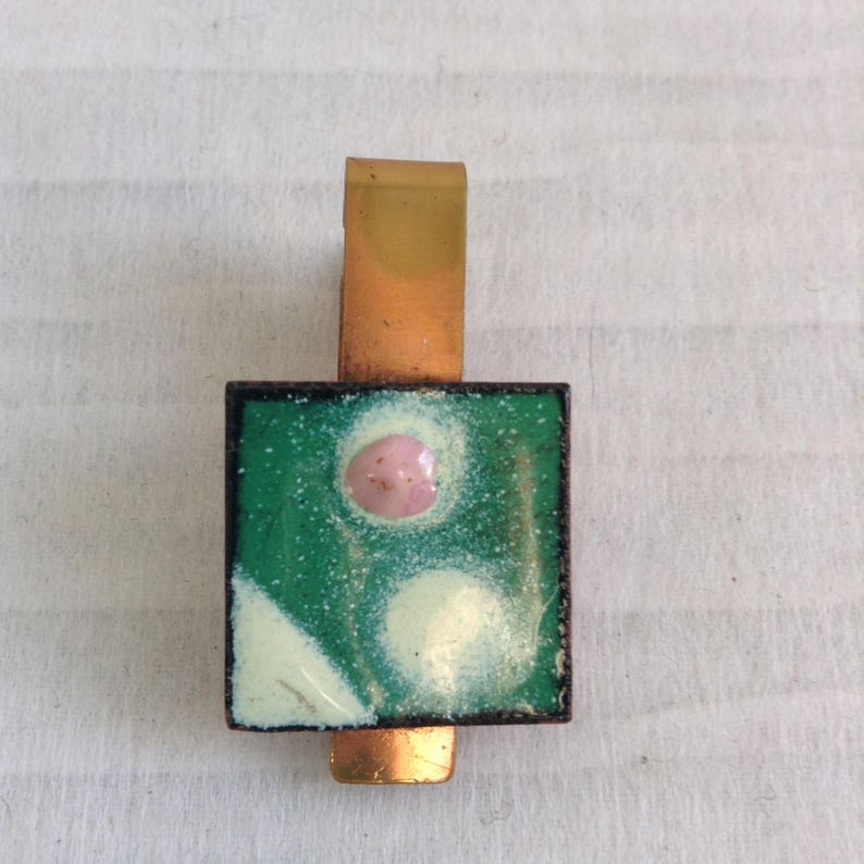 Copper Enamel Tie Clip bar Green /& White Enamel Mid Century Modern Mad Men. Vintage 1950