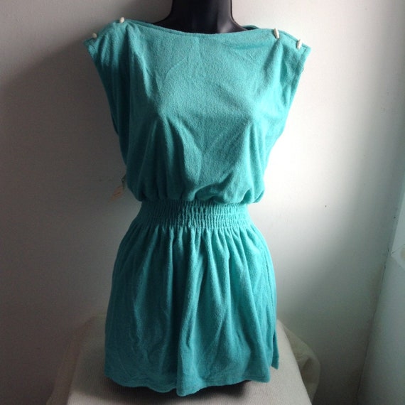 Vintage, 1970's Swimsuit, Romper. Turquoise Blue