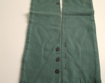 Vintage fringed Merino Wool Scarf, faux vest.  Gorgeous green woven scarf.  New old stock.  Made in USA.