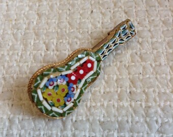 Vintage Micro Mosiac pin, Brooch from the 1970s.  Made in Italy.