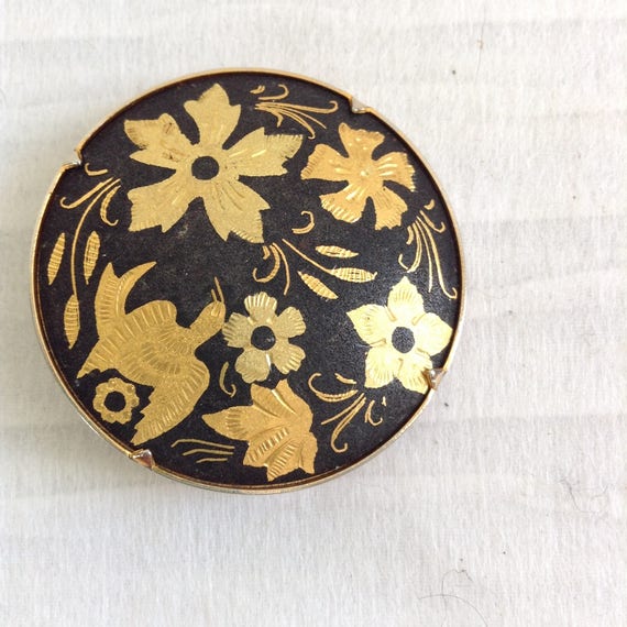 Damascene Brooch, Pin.  Black and Gold.  Spanish.… - image 3