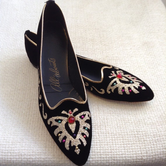 black velvet flat shoes