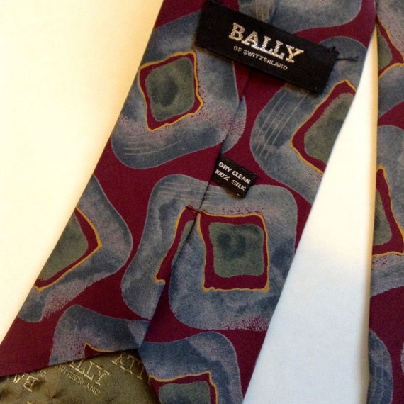 Vintage Bally Silk Tie.  Beautiful Maroon and Gre… - image 2