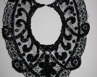 Lovely Black beaded  and sequined collar, dress adornment or necklace.  Steampunk victorian style