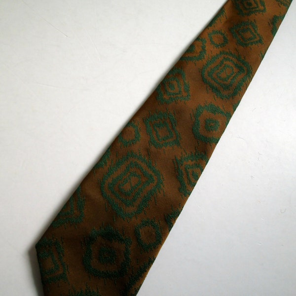 50's 60's Vintage SKINNY Tie.  Dark Gold and Green, Clip on. Clipper.   Mod, Eames era, Mad Men, Beatles, Rockabilly