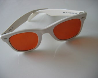 White Wayfarer style Rx sunglasses by SRO.  Outstanding vintage glasses