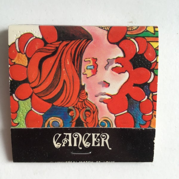 Vintage Zodiac 1970s Psychedelic Matchbook. Fillmore Art ERA. Matches. Cancer