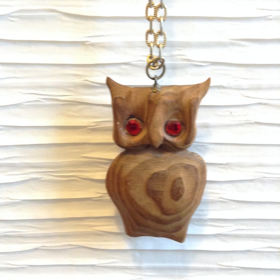 Large Owl PENDANT necklace.   Cryptomeria wood.  M