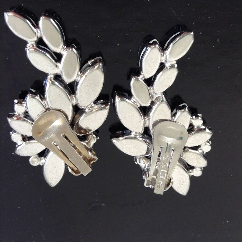 Weiss clip earrings. Vintage 1960 Costume Jewelry, White and Clear Rhinestones. Stunning. image 2