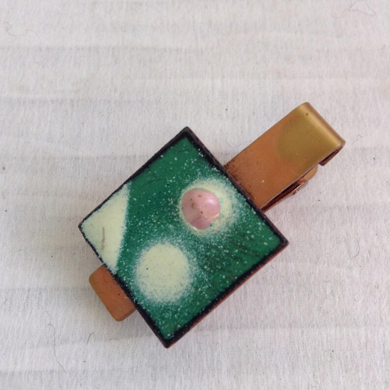 Copper Enamel Tie Clip bar Green /& White Enamel Mid Century Modern Mad Men. Vintage 1950