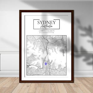 Monochrome australische Stadt Karte - Sydney Poster, schwarz-weiße moderne minimalistische Wanddekoration Kunst, A1 A2 PDF PNG Größe Digitaldruck