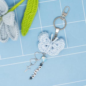 Aespa Crystal Crochet Keychain: Aespa Keychain with Crochet Butterfly and Opal Stone