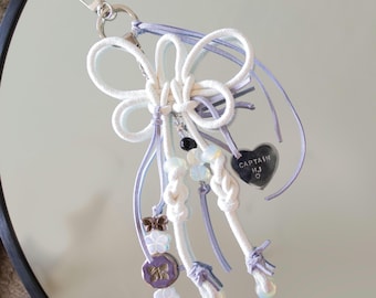 ATEEZ Hongjoong Keychain with Hand Stamped Heart Charm and Butterfly Rope Knot, Handmade Hongjoong Keychain