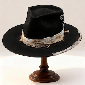 Mens Black Fedora Medium Brim – Black Wool Western Hat Outlaw – Mens XL Black Hat – Extra Large Black Fedora – Outlaw Fedora – Custom Hat XL