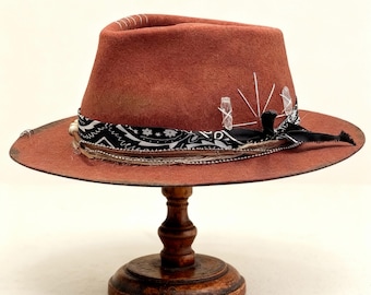 Personal Wool Felt Fedora Hat, Distressed Bespoke Hat, Hut Herren, Chapeau Fedora, Rockerstyle, Gambler Felt Hat, Custom Large Brim Fedora