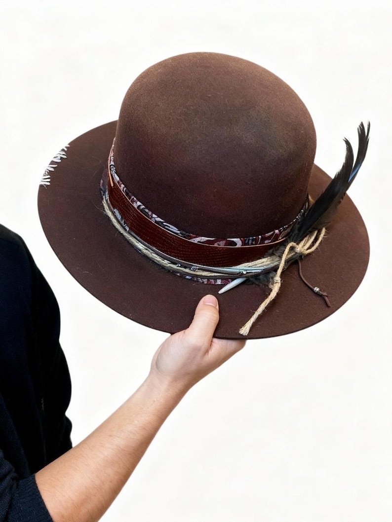 Vintage Style Fedora Custom Hat – Open Crown Apache Hat – Rigid Flat ...