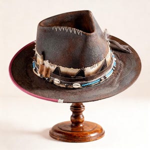 Fedorahatt med ullfilt och platt brätte – Rostfärgad Fedorahatt med brett brätte Herrhatt Stor – Bränd, sliten Herrhatt – Brun Fedorahatt med ull – Fedora XL –