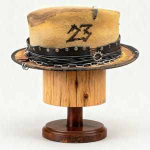 Beige Rave SteamPunk Fedora Hat – Edgy Festival Fedora – Burning Man – Rockstyle Hat – Chapeau Fedora – Small Brim – Hut Damen – Hut Herren