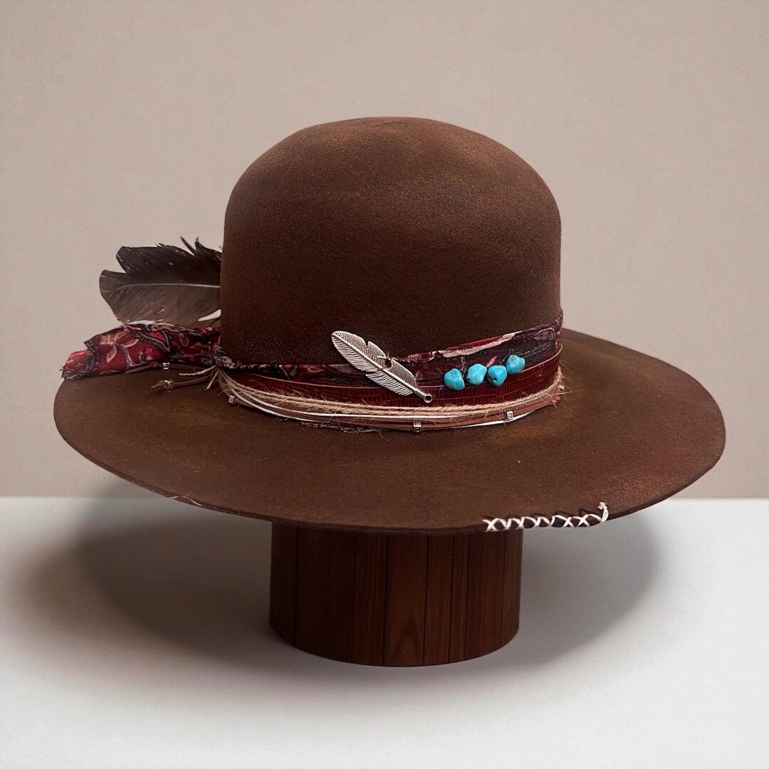 Vintage Style Fedora Custom Hat – Open Crown Apache Hat – Rigid Flat ...