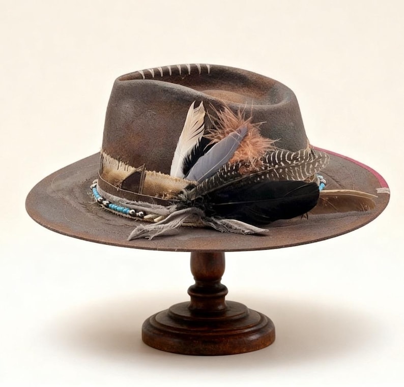 Wool Felt Flat Brimmed Fedora Hat – Rust Fedora Wide Brim Men Large ...